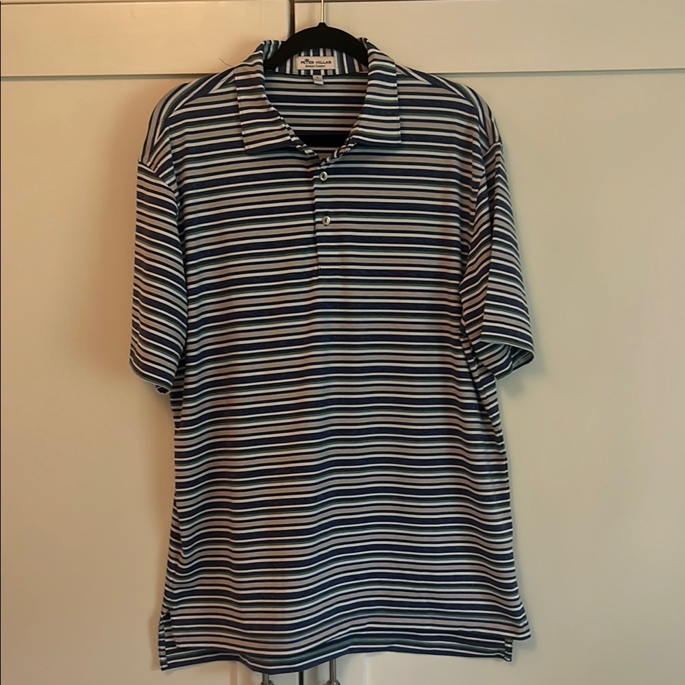 Peter Millar Navy and White Striped Polo